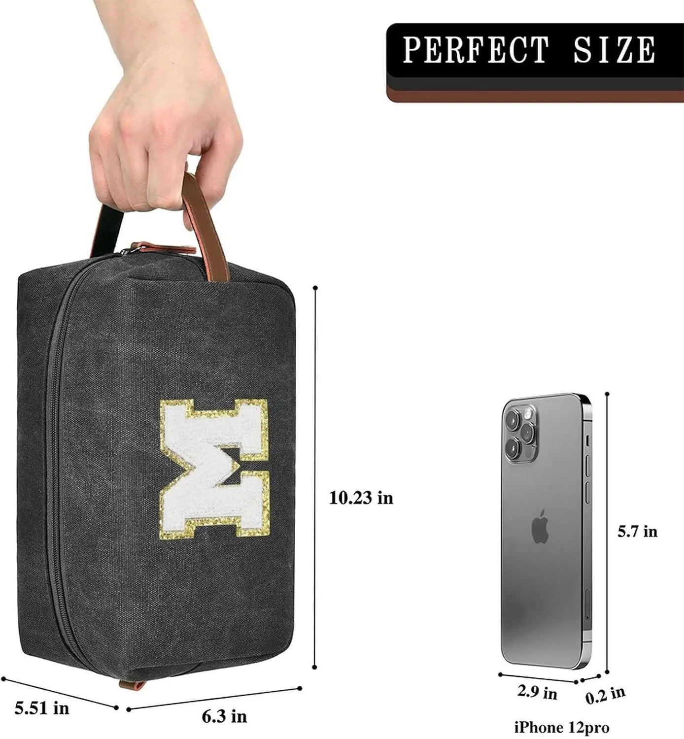 Travel Toiletry Bag for Men Initials - Graduation Gifts for Him, Personalized Shaving Kit Bag Hanging Dopp Kit - Travel Essentials, Bathroom Shower Bag for Toiletries Accessories Gifts for Men - M