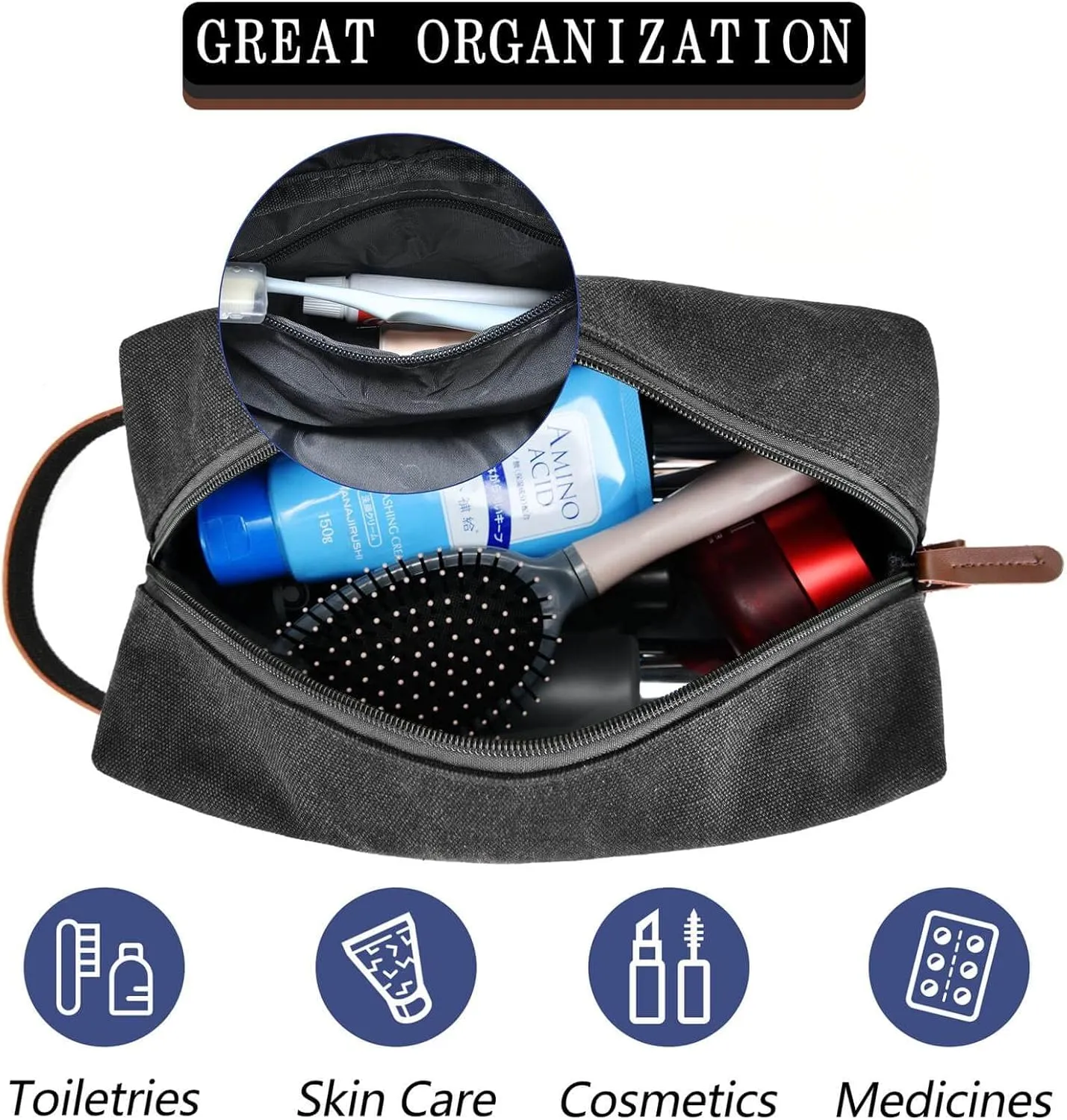 Travel Toiletry Bag for Men Initials - Graduation Gifts for Him, Personalized Shaving Kit Bag Hanging Dopp Kit - Travel Essentials, Bathroom Shower Bag for Toiletries Accessories Gifts for Men - M