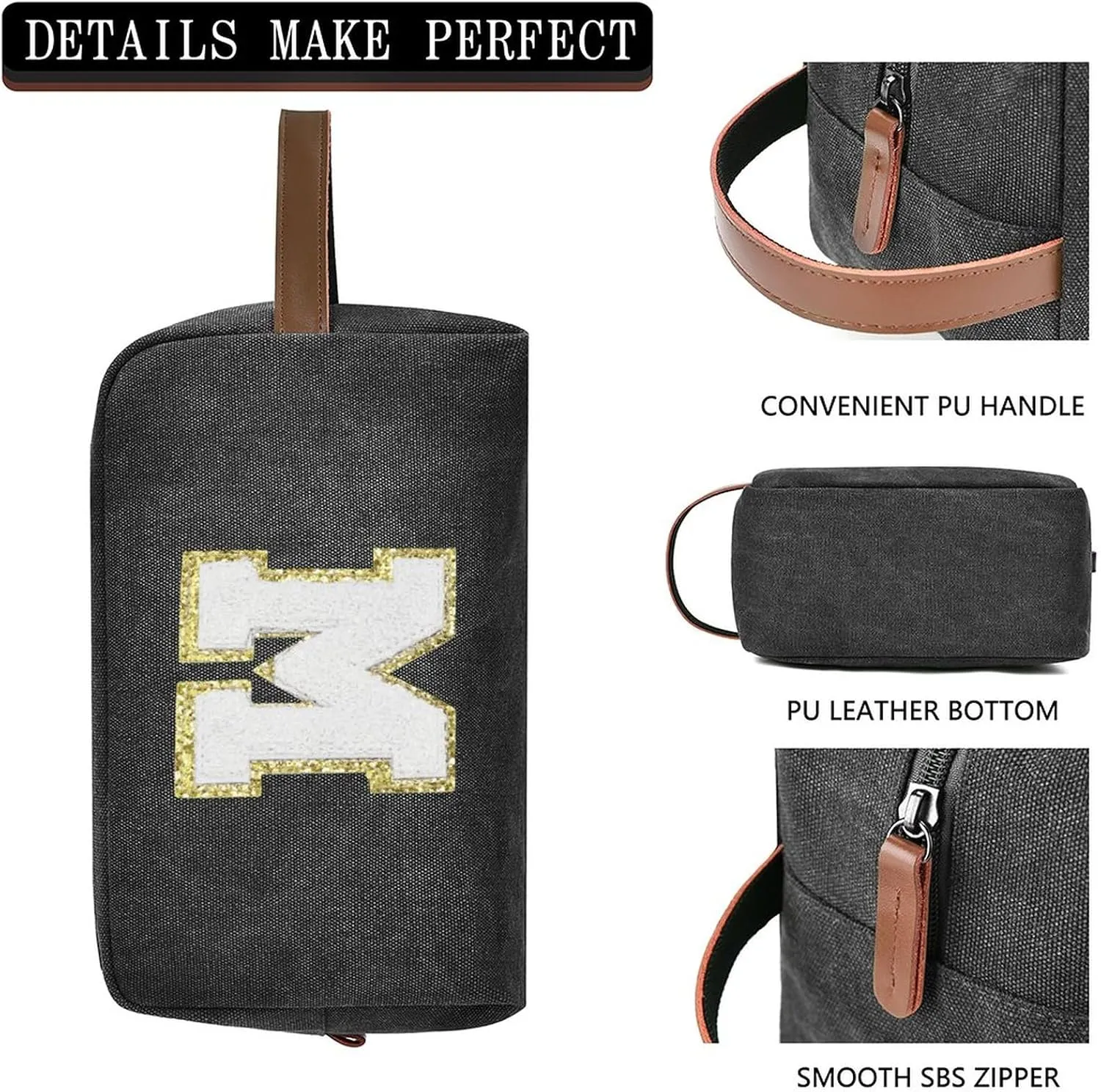 Travel Toiletry Bag for Men Initials - Graduation Gifts for Him, Personalized Shaving Kit Bag Hanging Dopp Kit - Travel Essentials, Bathroom Shower Bag for Toiletries Accessories Gifts for Men - M