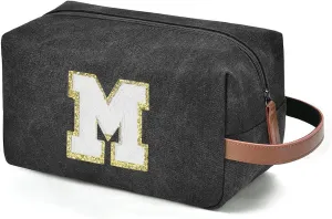 Travel Toiletry Bag for Men Initials - Graduation Gifts for Him, Personalized Shaving Kit Bag Hanging Dopp Kit - Travel Essentials, Bathroom Shower Bag for Toiletries Accessories Gifts for Men - M
