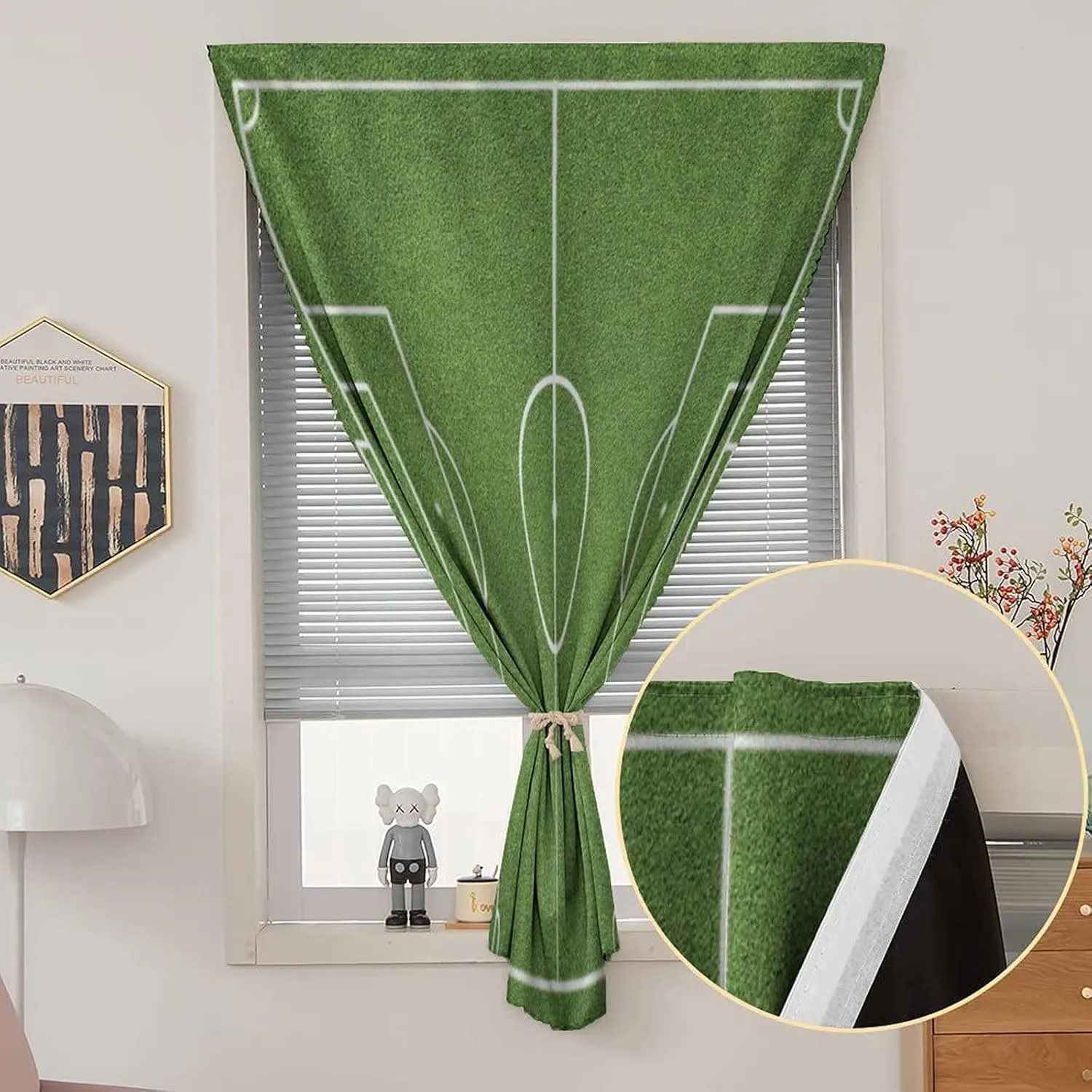 Travel Windows Blackout Curtain, Teen Room Curtain Shades, Soccer Field Grass Motif Stadium Sports Area Print Adjustable Temporary Blackout Shades,47W x63L Inches,, for Bathroom Living Room Bedroom