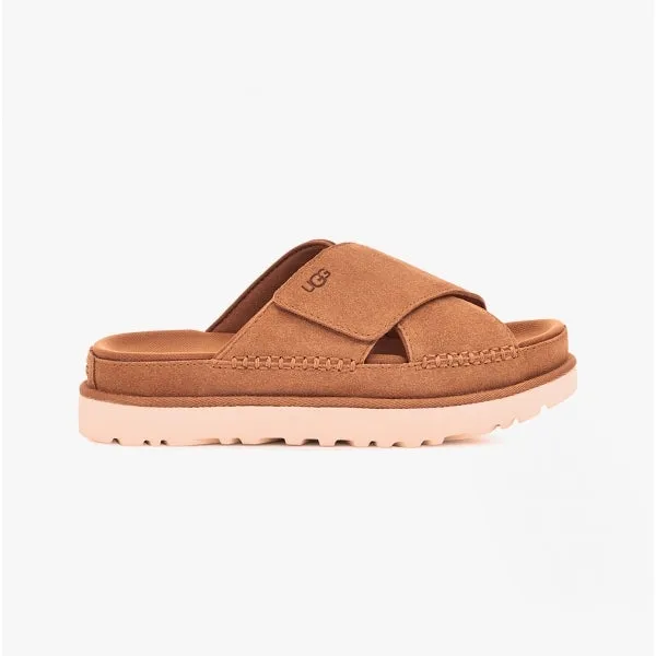 UGG GOLDENSTAR Womens Cross Slide Sandals Chestnut