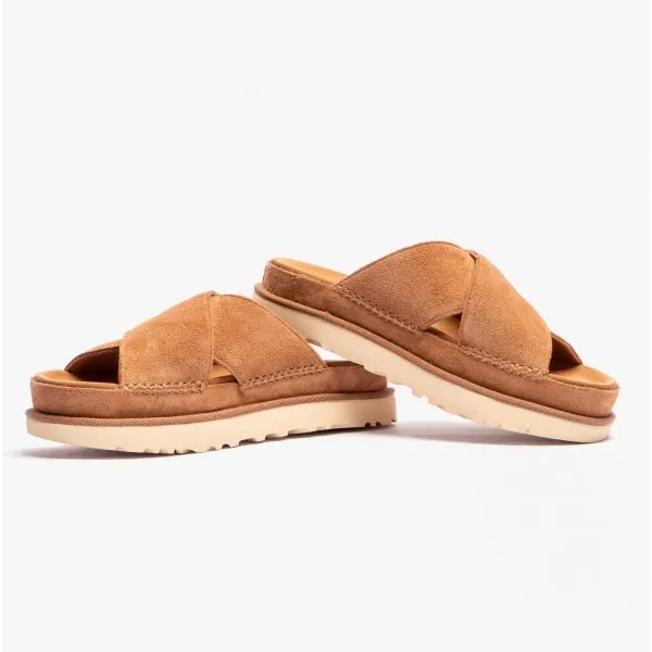 UGG GOLDENSTAR Womens Cross Slide Sandals Chestnut