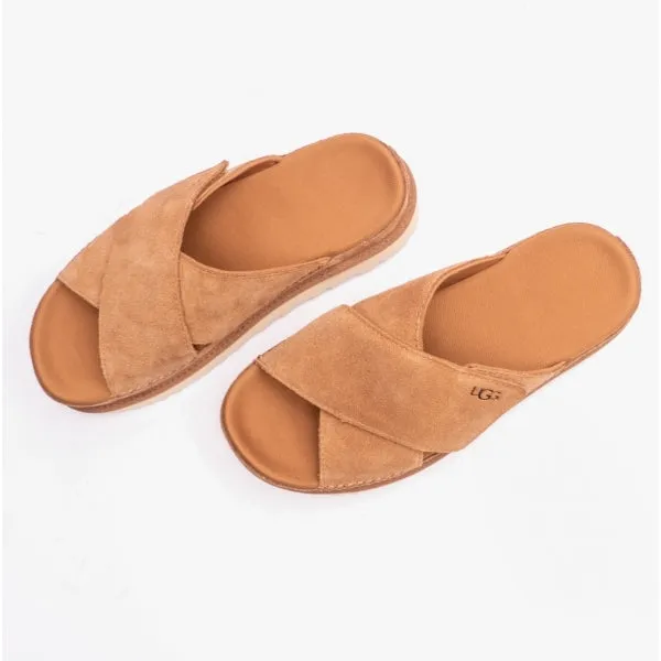 UGG GOLDENSTAR Womens Cross Slide Sandals Chestnut