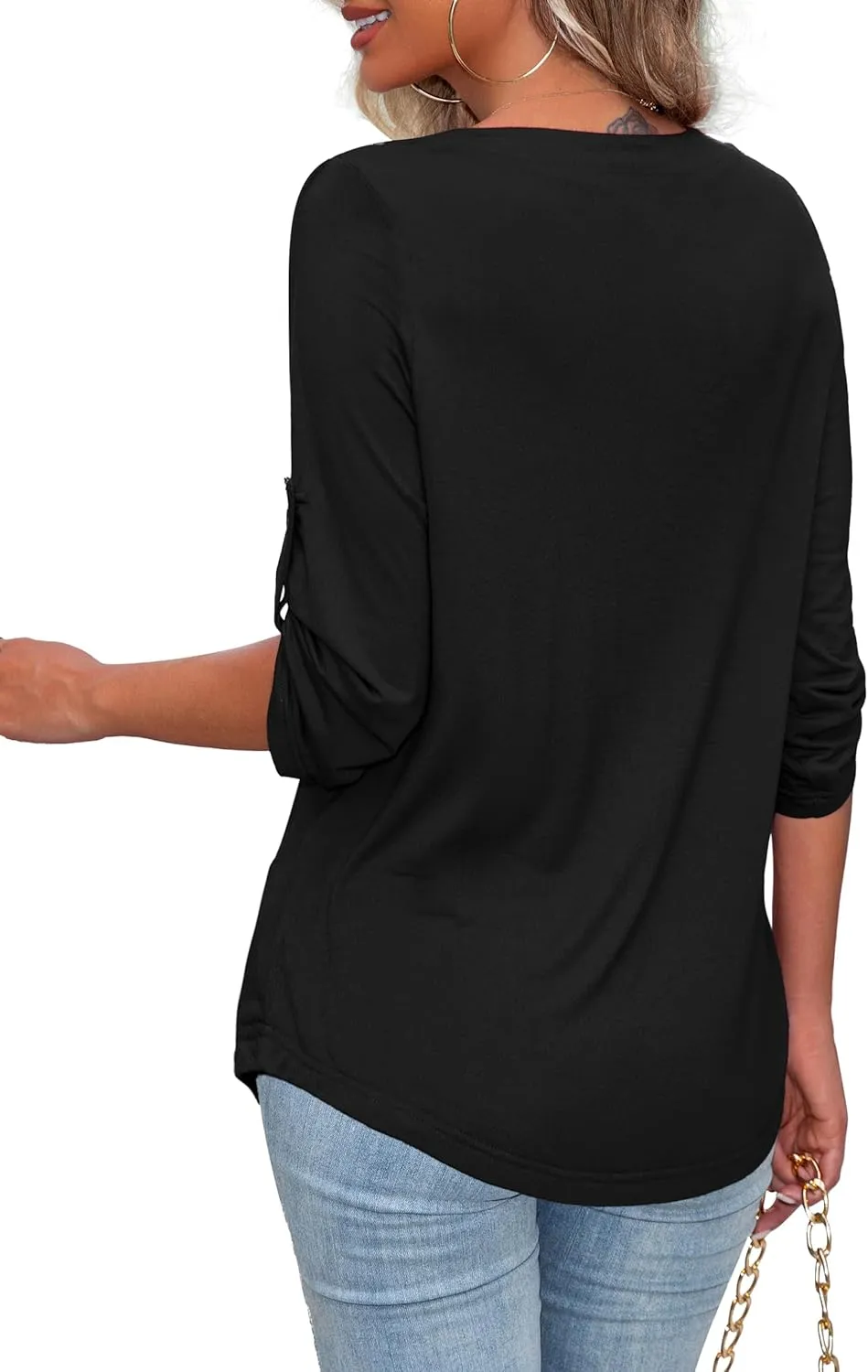 U.Vomade Women's 3/4 Sleeve Plus Size Tops Loose V Neck Blouses for Women L-4X