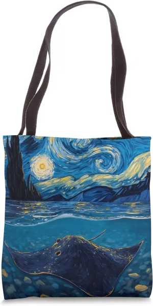 Van Gogh's Starry Night Stingray Flat Swimmer Animal Lovers Tote Bag