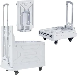 VECELO Foldable Shopping Cart with Wheels, Collapsible Rolling Crate for Groceries, Folding Storage Box with Handle, Three Modes of Use, Ideal for Teacher, Trip, Outdoors, Etc., 23GAL, White