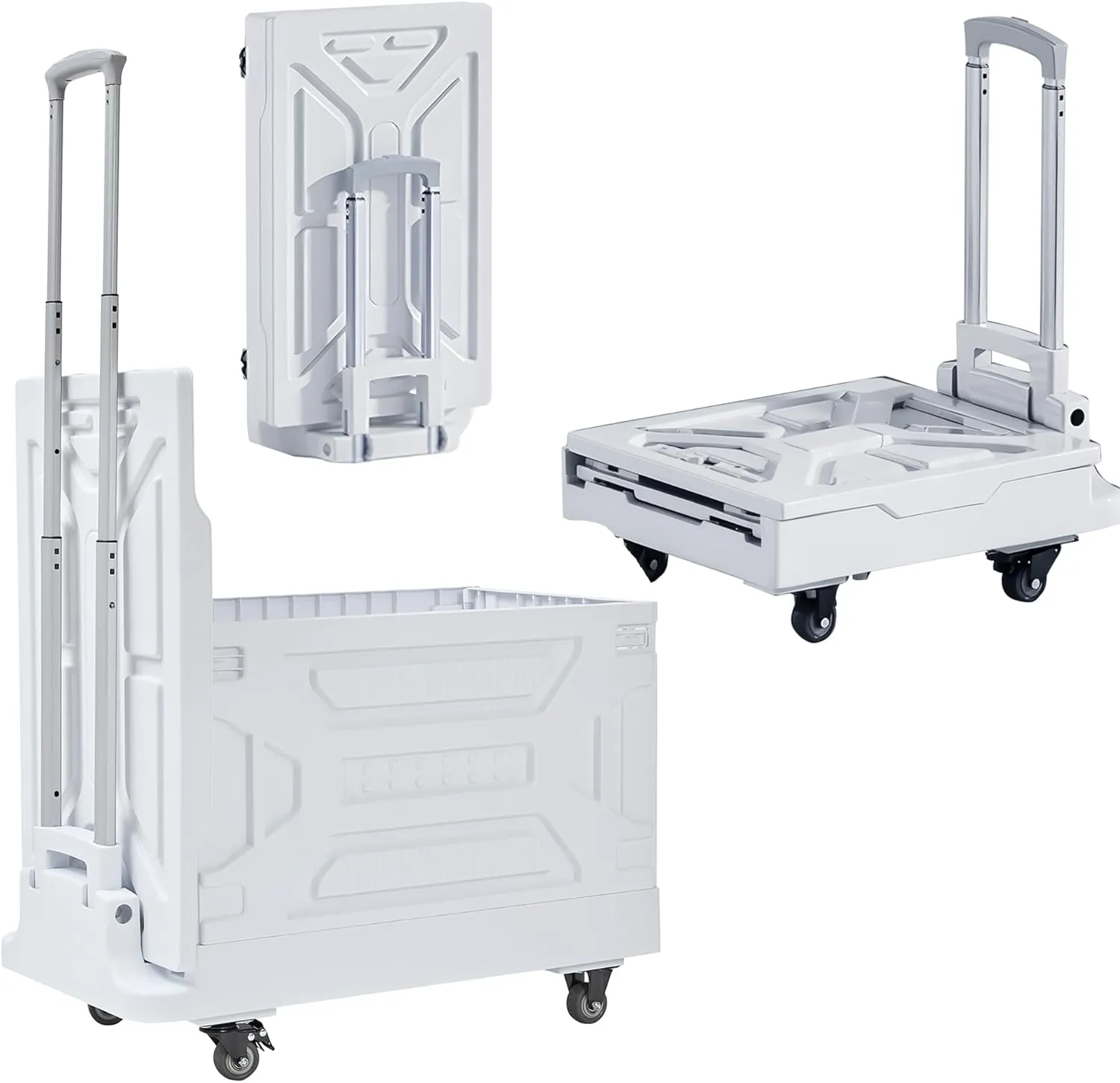 VECELO Foldable Shopping Cart with Wheels, Collapsible Rolling Crate for Groceries, Folding Storage Box with Handle, Three Modes of Use, Ideal for Teacher, Trip, Outdoors, Etc., 23GAL, White