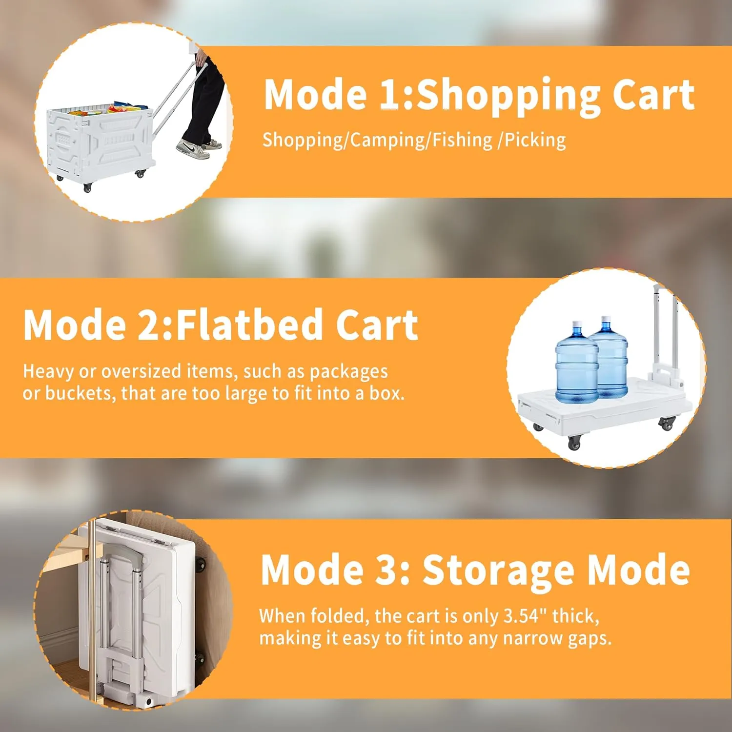 VECELO Foldable Shopping Cart with Wheels, Collapsible Rolling Crate for Groceries, Folding Storage Box with Handle, Three Modes of Use, Ideal for Teacher, Trip, Outdoors, Etc., 23GAL, White