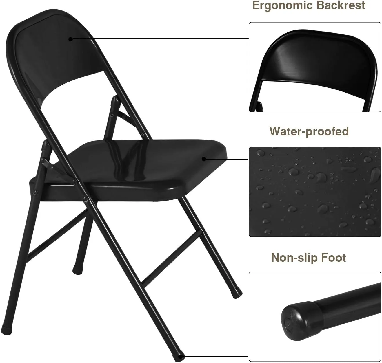 VECELO Metal Folding Chairs 4 Pack, Double Hinged Steel Frame Easy Foldable&Stackable for Office Kitchen Dinning Wedding Patio and Garden