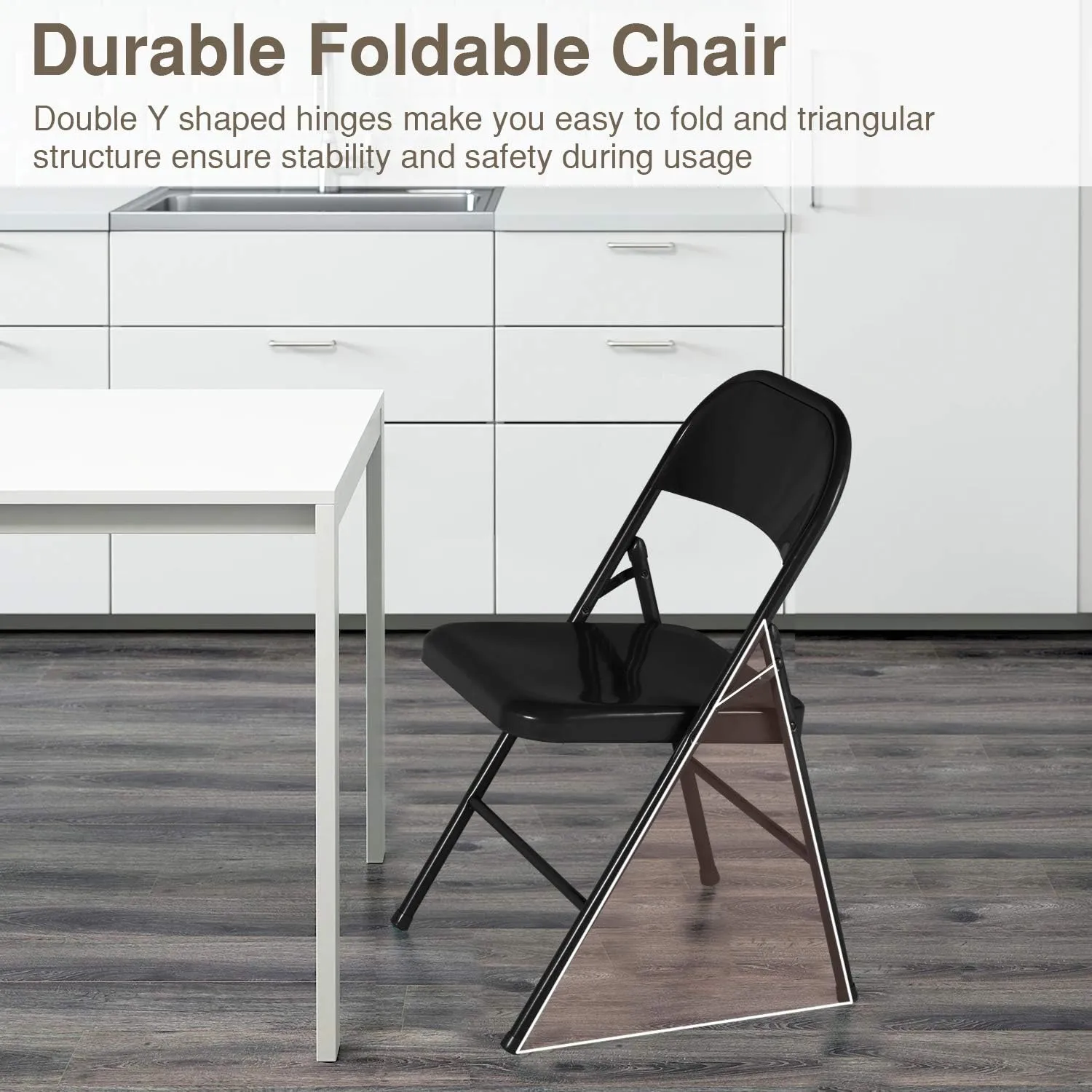 VECELO Metal Folding Chairs 4 Pack, Double Hinged Steel Frame Easy Foldable&Stackable for Office Kitchen Dinning Wedding Patio and Garden