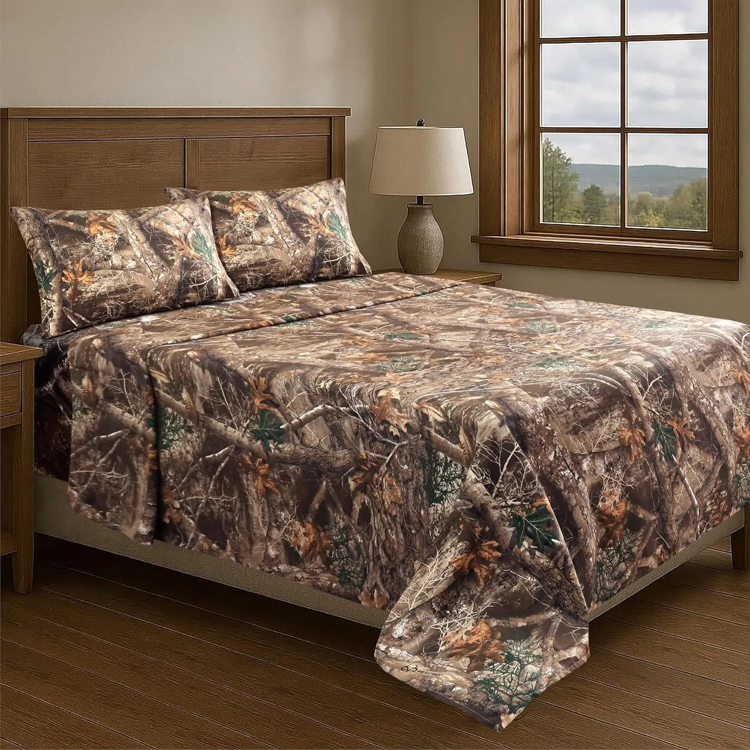 VISI-ONE Realtree Edge Queen Camo 4 Piece Sheet Set – Lightweight, Cooling, Wrinkle-Free Microfiber 15" Deep Pockets Sheets, Unisex Rustic Western Farmhouse Style Made to Complement All Living Spaces