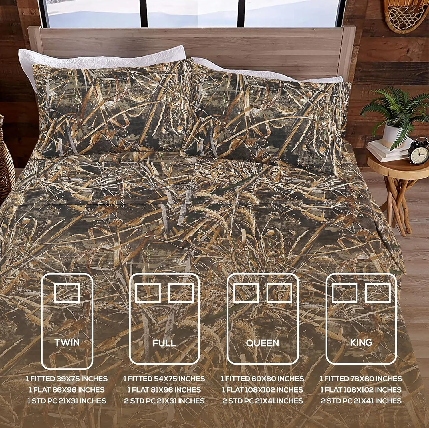 VISI-ONE RealTree Max-5 Queen Camo 4 Piece Sheet Set – Lightweight, Cooling, Wrinkle-Free Microfiber 15" Deep Pockets Sheets, Unisex Rustic Western Farmhouse Style Made to Complement all Living Spaces