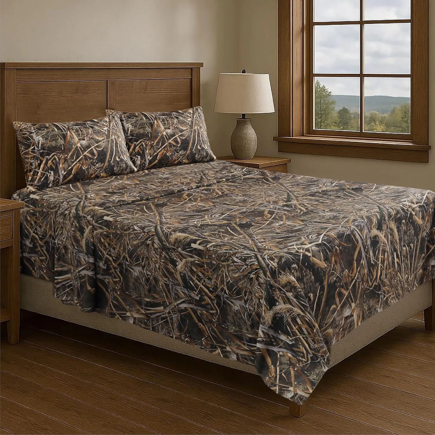 VISI-ONE RealTree Max-5 Queen Camo 4 Piece Sheet Set – Lightweight, Cooling, Wrinkle-Free Microfiber 15" Deep Pockets Sheets, Unisex Rustic Western Farmhouse Style Made to Complement all Living Spaces