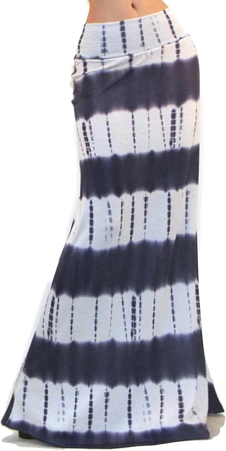 Vivicastle Women's USA Colorful Printed Fold Over Waist Long Maxi Skirt