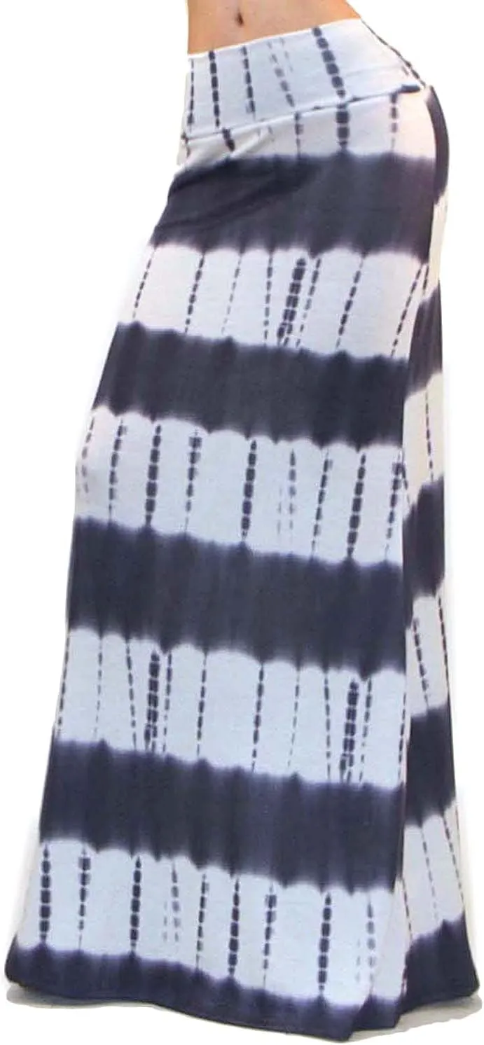 Vivicastle Women's USA Colorful Printed Fold Over Waist Long Maxi Skirt
