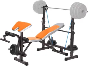 Weight Bench with Squat Rack, Adjustable Olympic Weight Bench,Arm Curl Pad & Leg Extension,Workout Bench Incline/Decline Flat Weight Lifting Bench Press