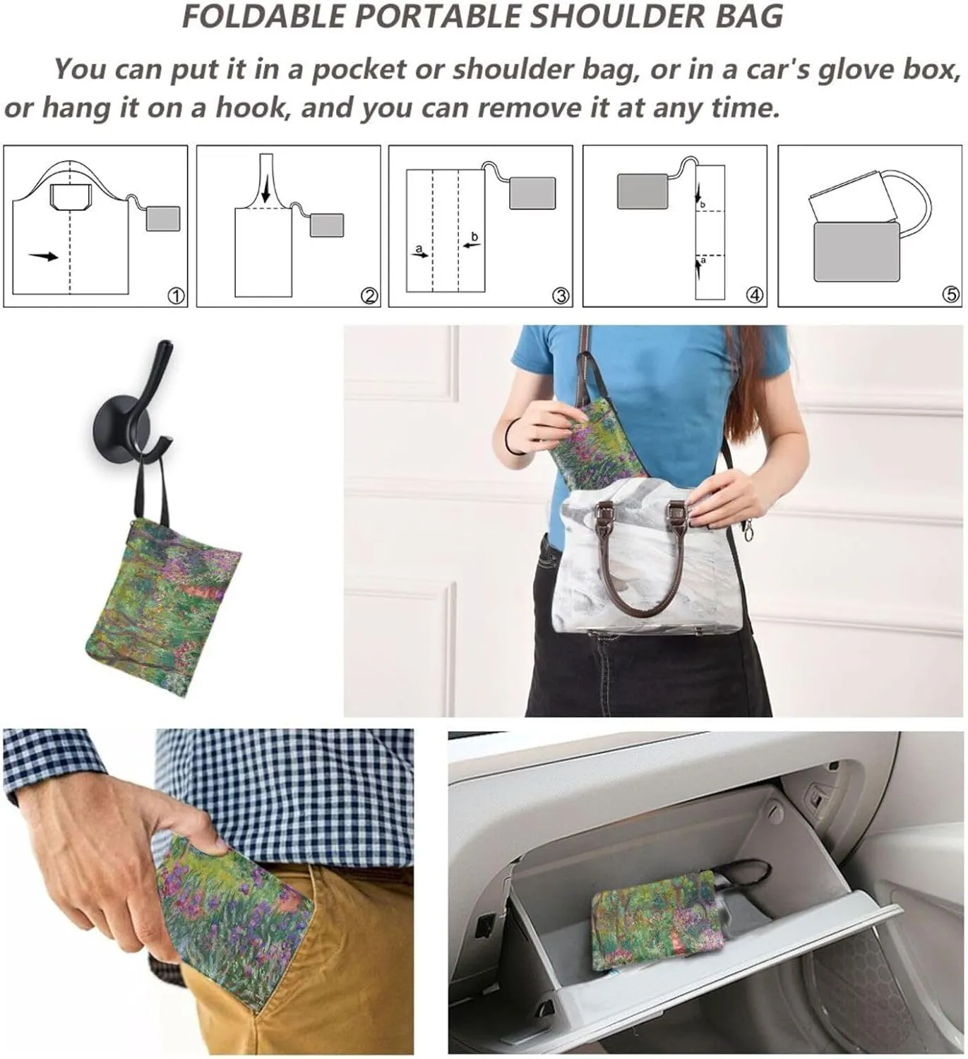 WIHVE Reusable Grocery Bag Foldable Shopping Tote Bag with Storage Pouch