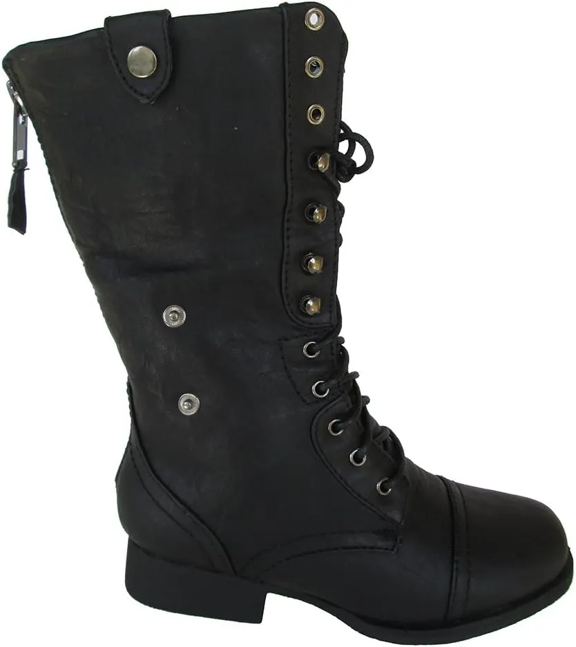 Wild Diva Women Jetta-25F Lace Up Combat Military Boots with Foldable Cuff