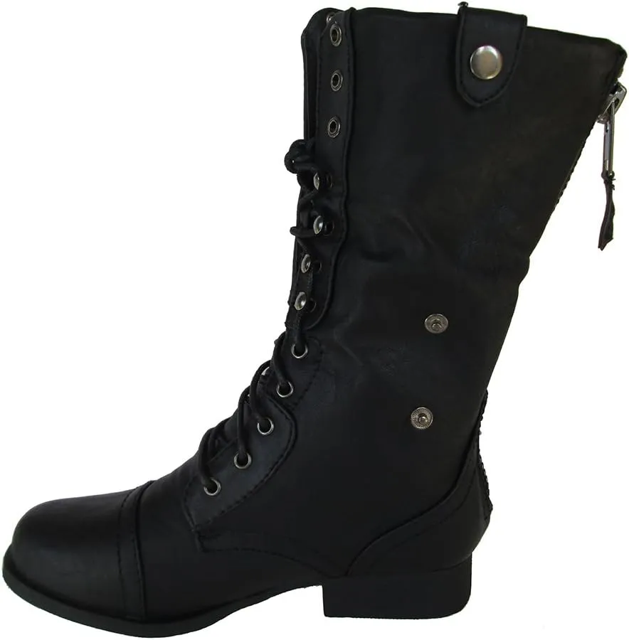 Wild Diva Women Jetta-25F Lace Up Combat Military Boots with Foldable Cuff