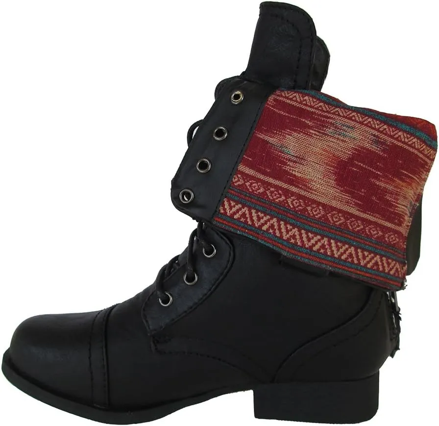 Wild Diva Women Jetta-25F Lace Up Combat Military Boots With Foldable Cuff