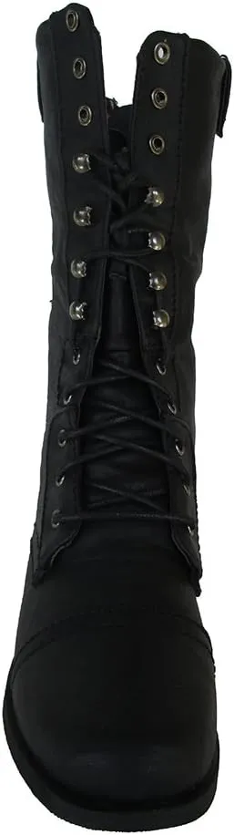 Wild Diva Women Jetta-25F Lace Up Combat Military Boots with Foldable Cuff