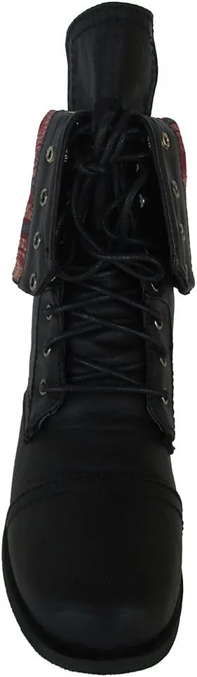 Wild Diva Women Jetta-25F Lace Up Combat Military Boots with Foldable Cuff