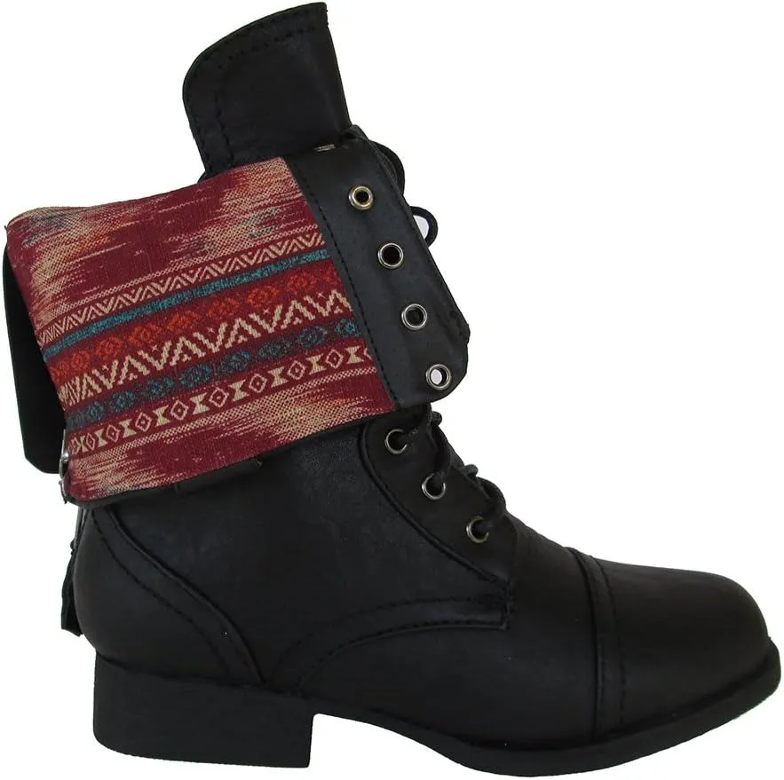 Wild Diva Women Jetta-25F Lace Up Combat Military Boots with Foldable Cuff