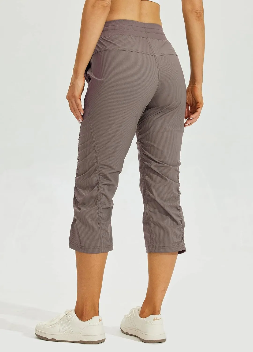 Willit Women's Quick-Dry Capris Hiking Travel Pants Striped Woven Workout Pants with Pockets Lightweight