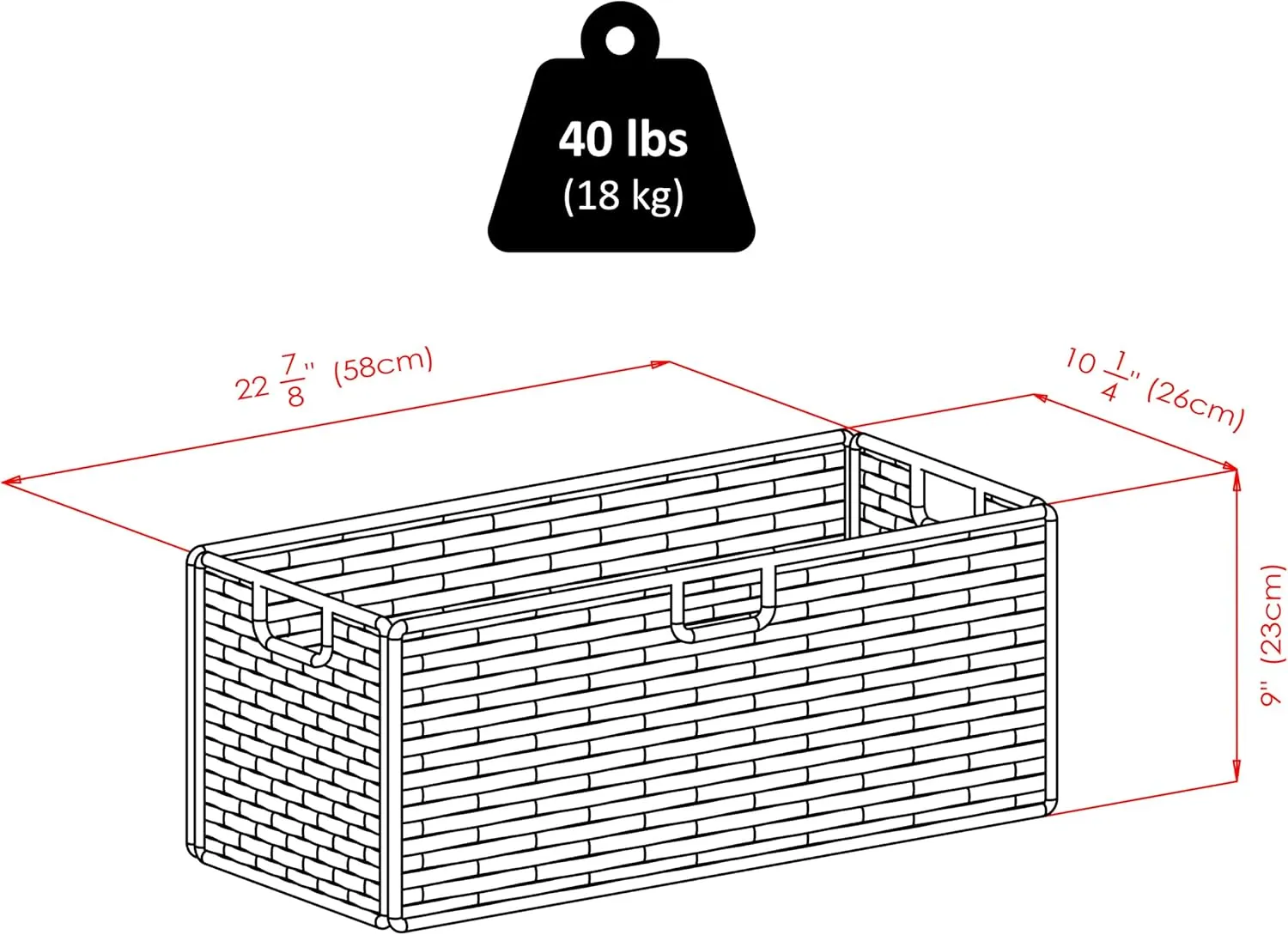 Winsome Leo 2-Tier Wide Storage Shelf with 3 Foldable Woven Baskets, for Living Room, Home Office, Bedroom, Espresso