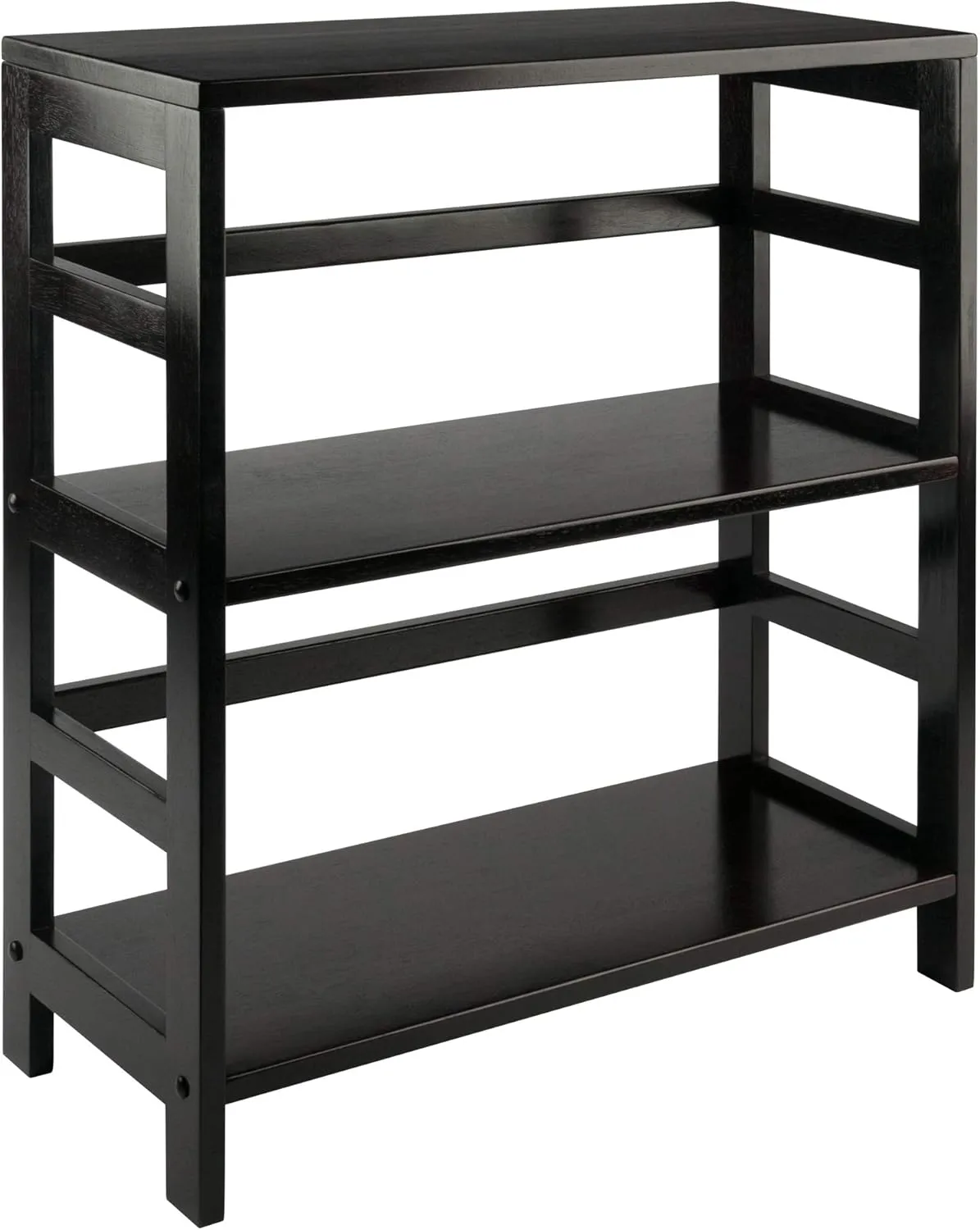 Winsome Leo 2-Tier Wide Storage Shelf with 3 Foldable Woven Baskets, for Living Room, Home Office, Bedroom, Espresso