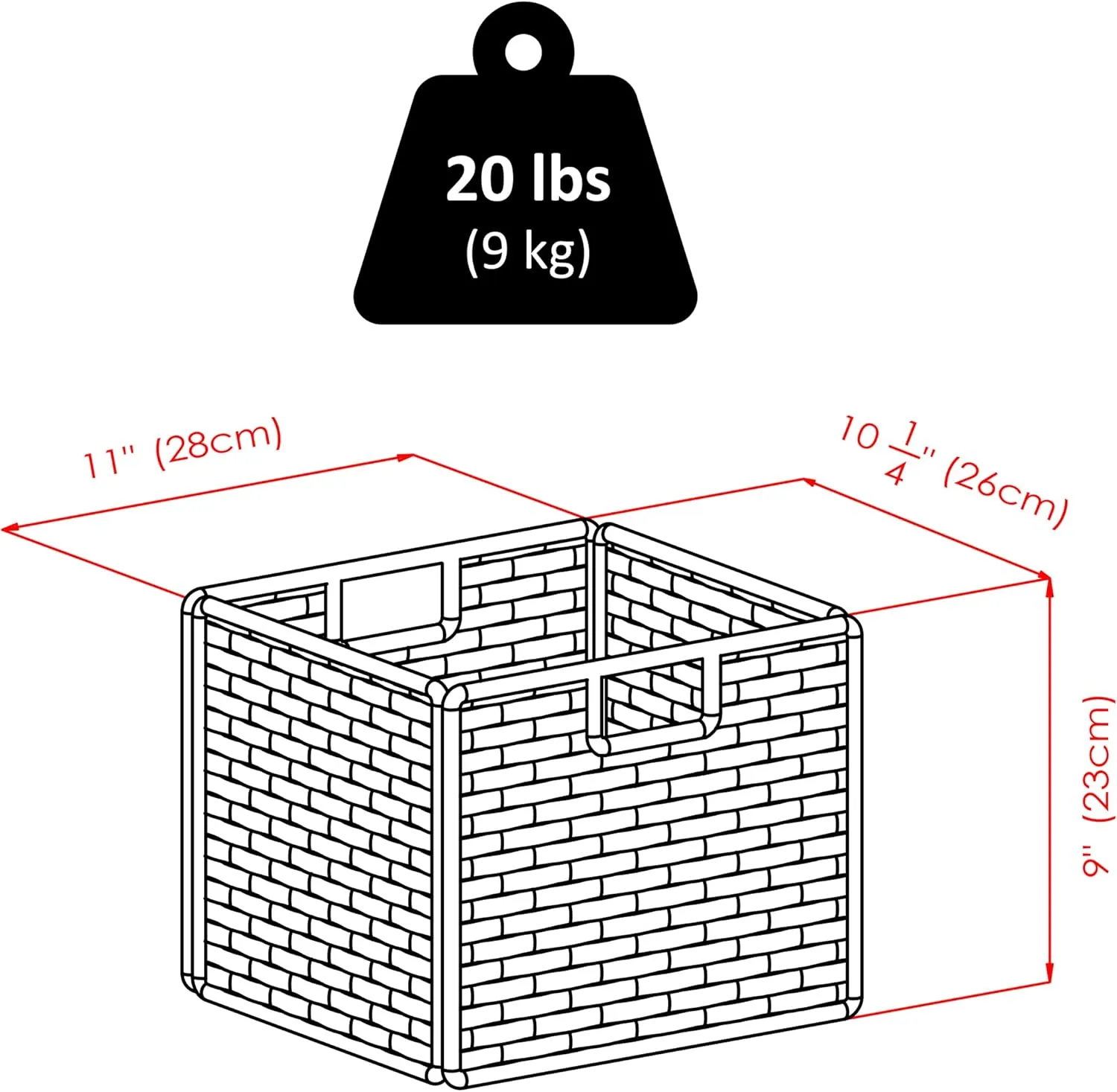 Winsome Leo 2-Tier Wide Storage Shelf with 3 Foldable Woven Baskets, for Living Room, Home Office, Bedroom, Espresso