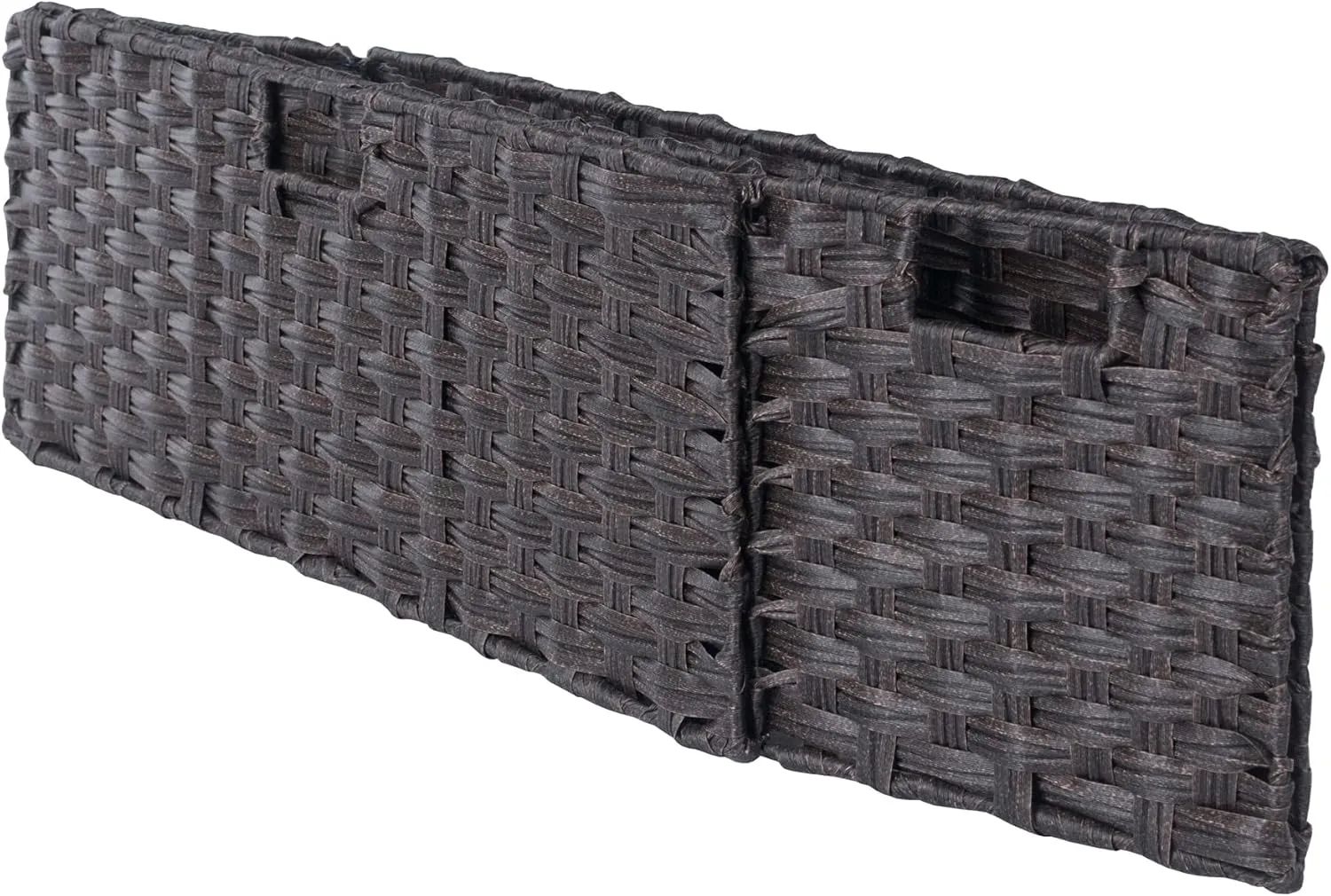Winsome Leo 2-Tier Wide Storage Shelf with 3 Foldable Woven Baskets, for Living Room, Home Office, Bedroom, Espresso