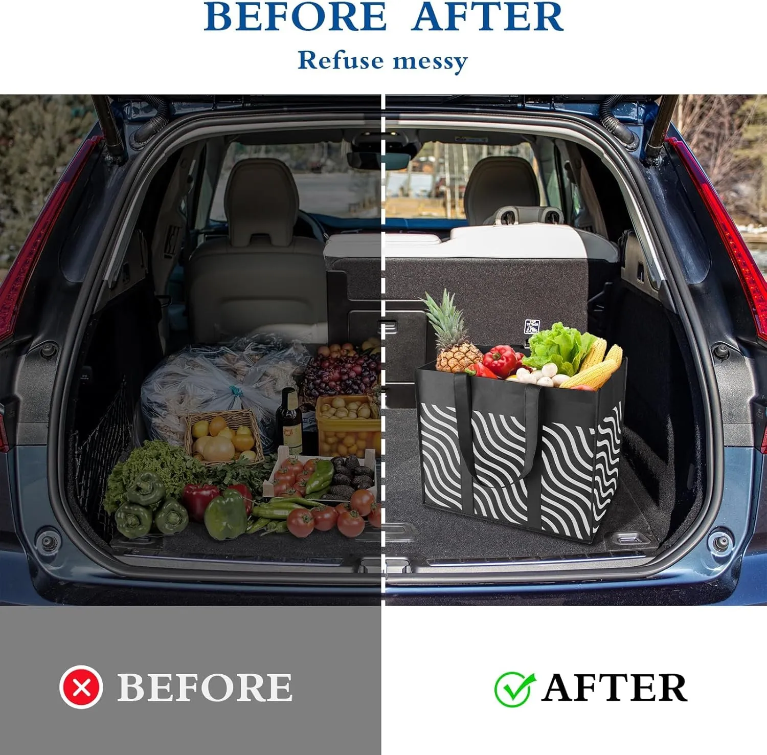 WISELIFE Reusable Grocery Shopping Bags 10 Pack Large Foldable Tote Bags Bulk, Eco Produce Bags with Long Handle for Shopping Groceries Clothes (Plaid D)