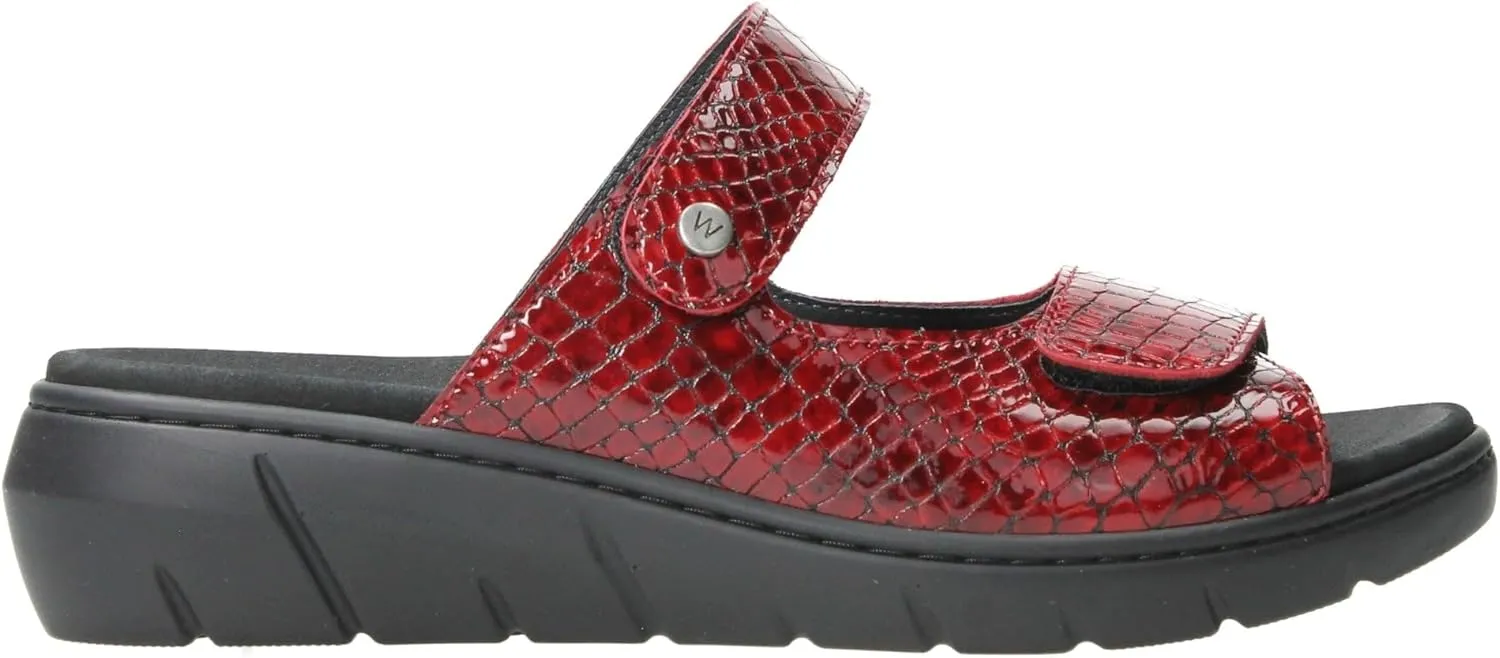 Wolky Women's Flat Sandals, Red Mini Croco Leather, 8-8.5