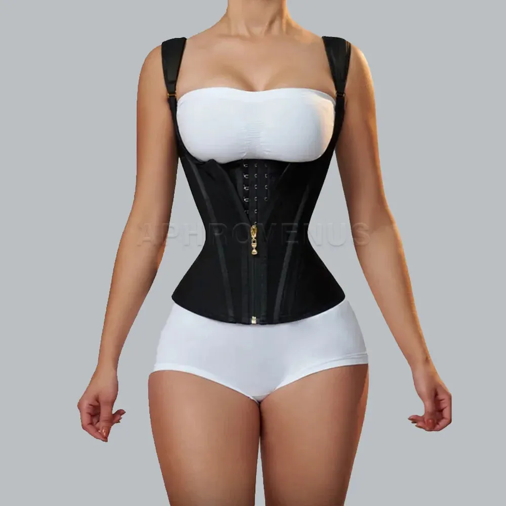 Women Double Compression Waist Trainer Corset with Bone Adjustable Zipper and Hook-eyes Flat Belly Body Shaper