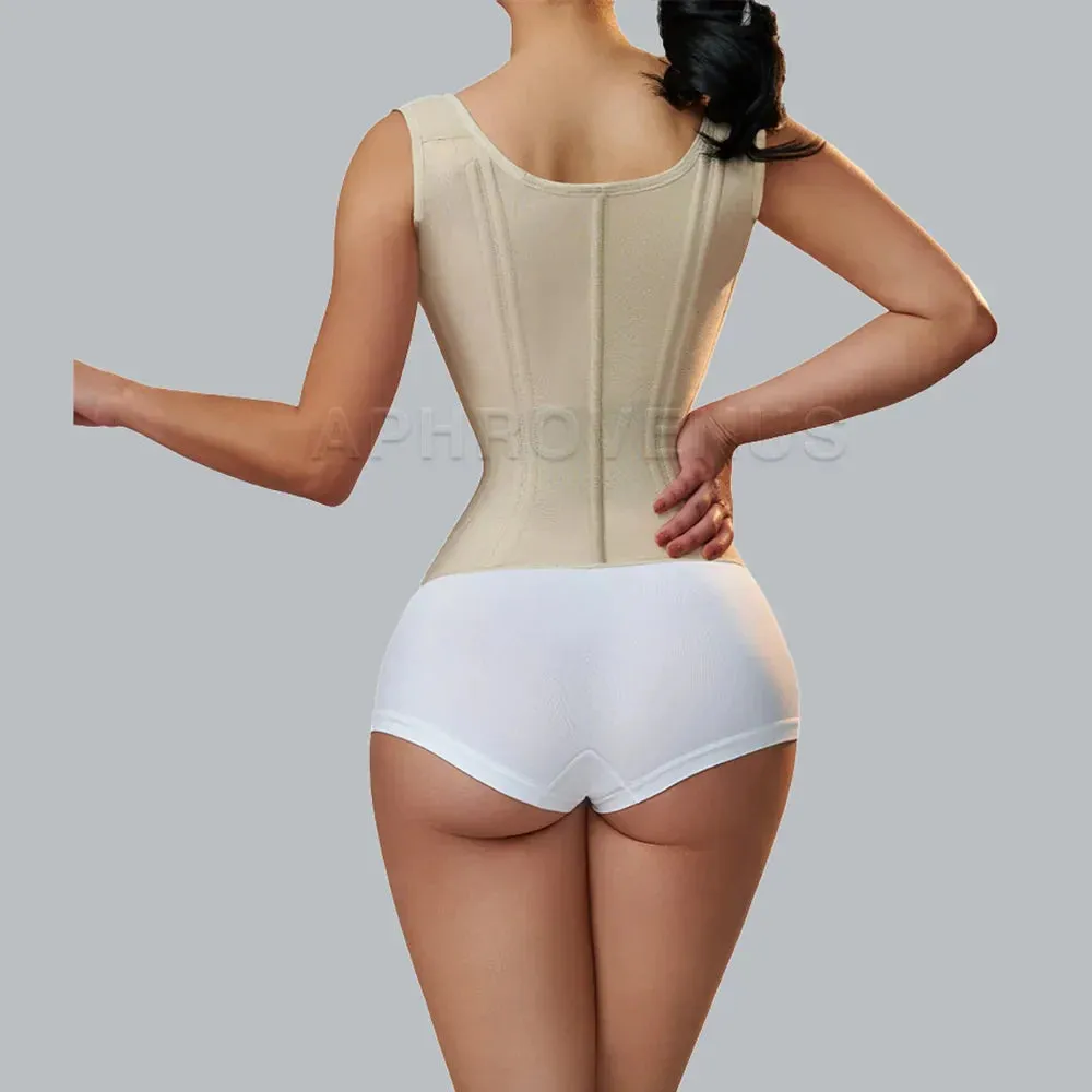 Women Double Compression Waist Trainer Corset with Bone Adjustable Zipper and Hook-eyes Flat Belly Body Shaper