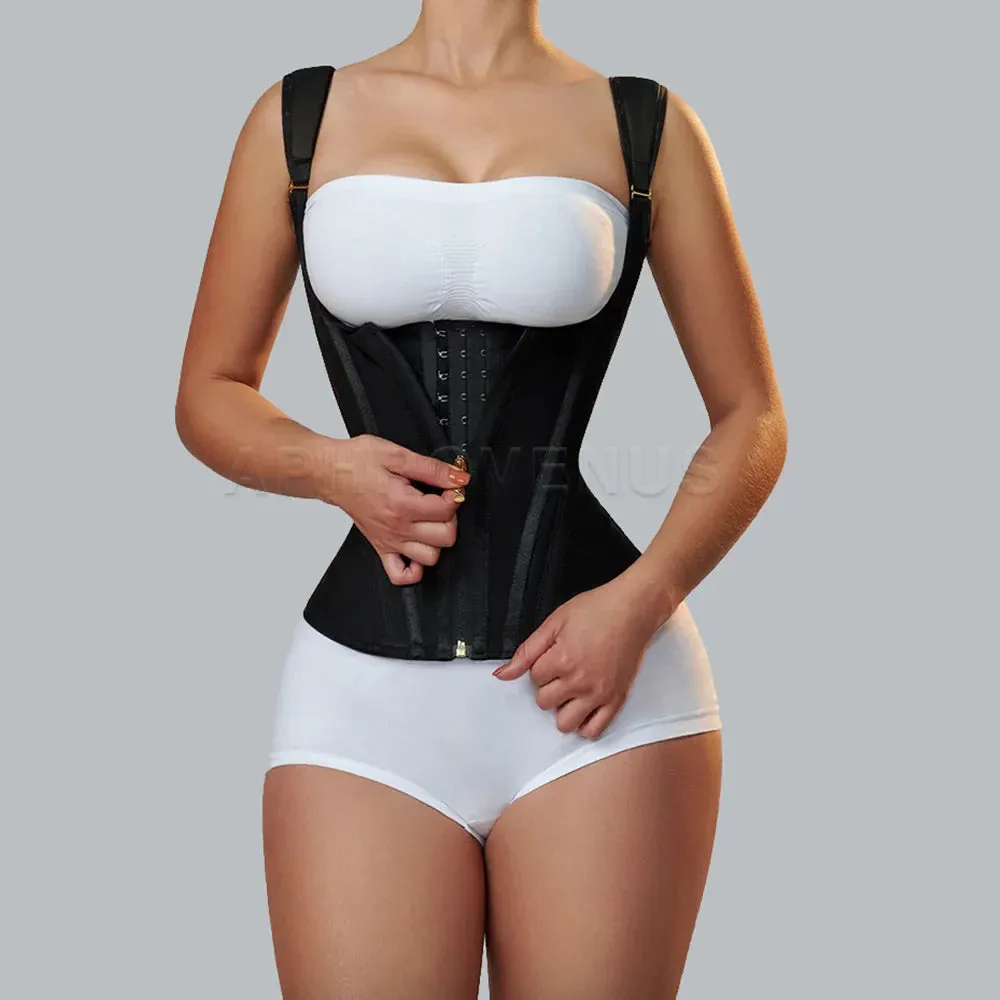 Women Double Compression Waist Trainer Corset with Bone Adjustable Zipper and Hook-eyes Flat Belly Body Shaper