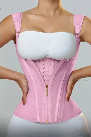 Women Double Compression Waist Trainer Corset with Bone Adjustable Zipper and Hook-eyes Flat Belly Body Shaper