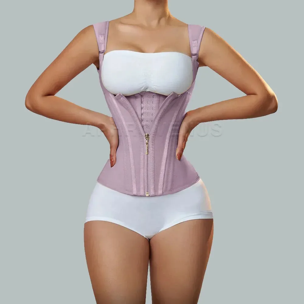 Women Double Compression Waist Trainer Corset with Bone Adjustable Zipper and Hook-eyes Flat Belly Body Shaper