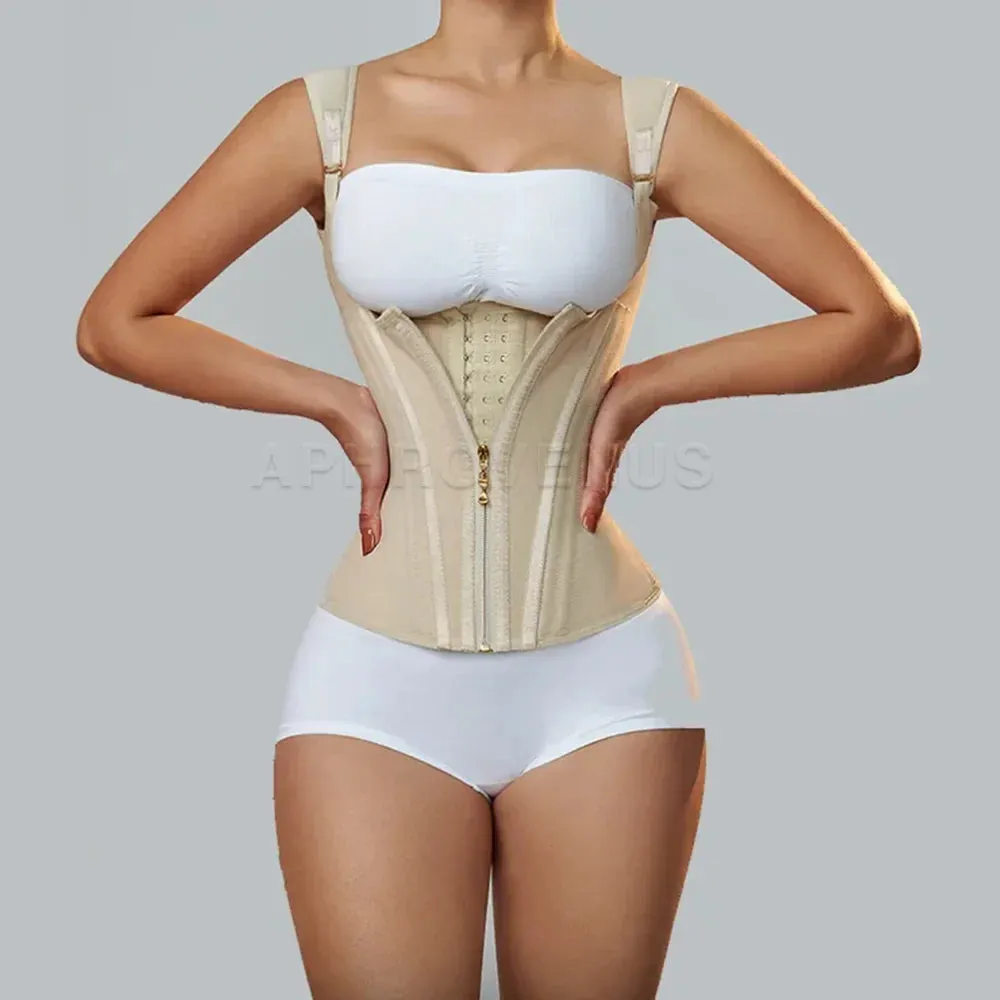 Women Double Compression Waist Trainer Corset with Bone Adjustable Zipper and Hook-eyes Flat Belly Body Shaper