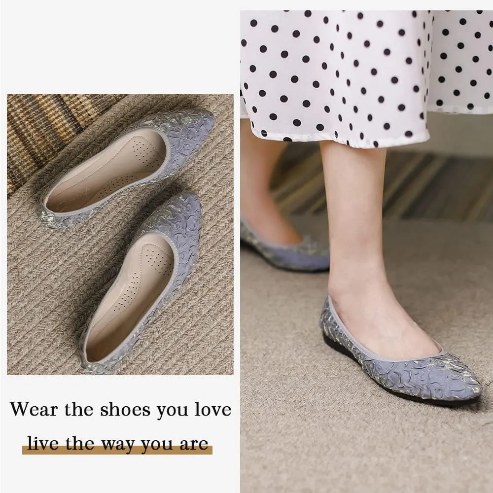Women's Ballet Flats Foldable Casual Sparkly Rhinestone Wedding Comfort Slip on Walking Flat Shoes Ballerina Shoes