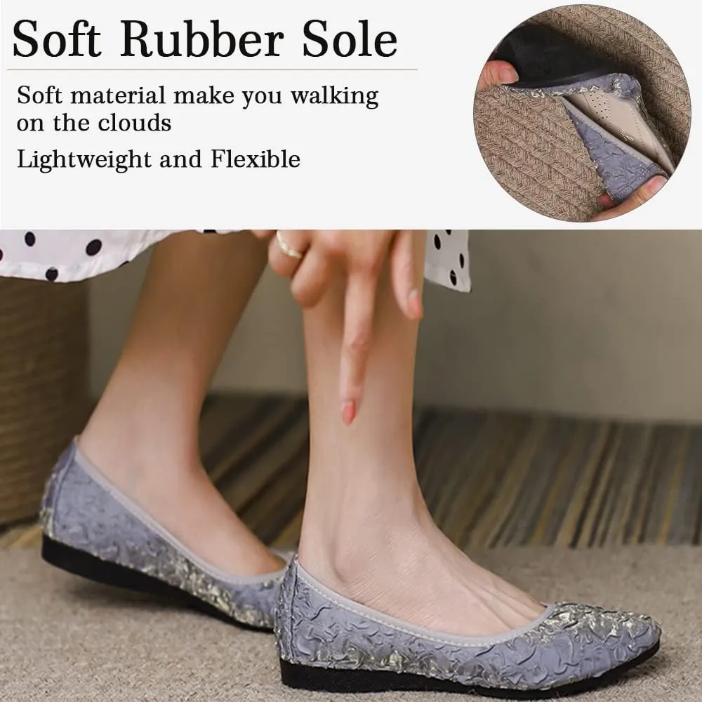 Women's Ballet Flats Foldable Casual Sparkly Rhinestone Wedding Comfort Slip on Walking Flat Shoes Ballerina Shoes