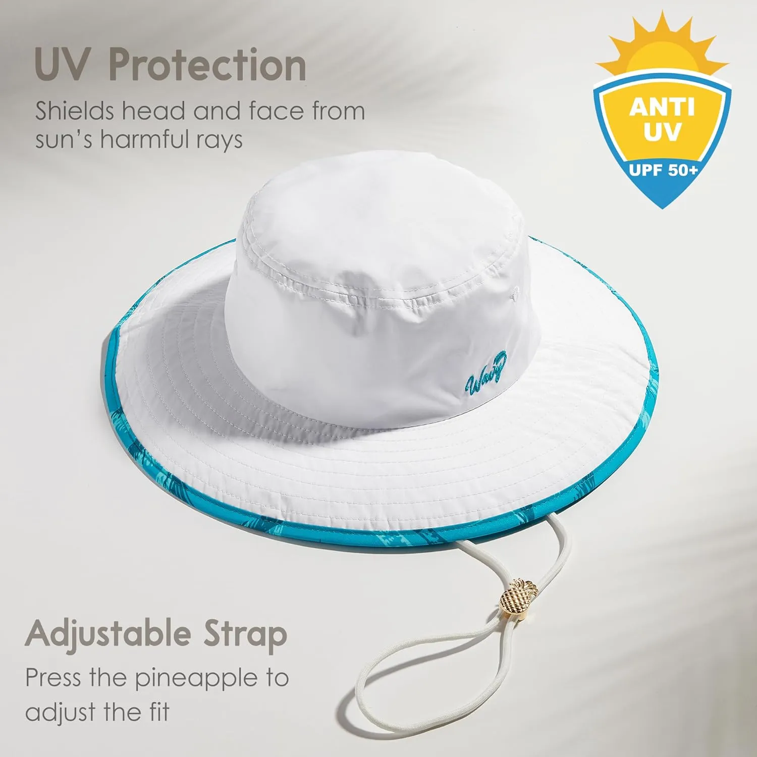Women’s Beach Hat with Wide Brim Packable for Travel, UV Protection UPF50  Tropical Summer Hat Pineapple Cord Lock Bucket Hat