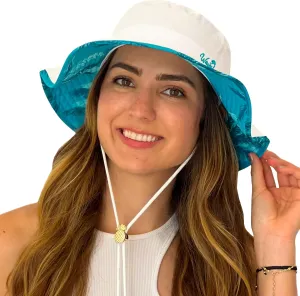 Women’s Beach Hat with Wide Brim Packable for Travel, UV Protection UPF50  Tropical Summer Hat Pineapple Cord Lock Bucket Hat