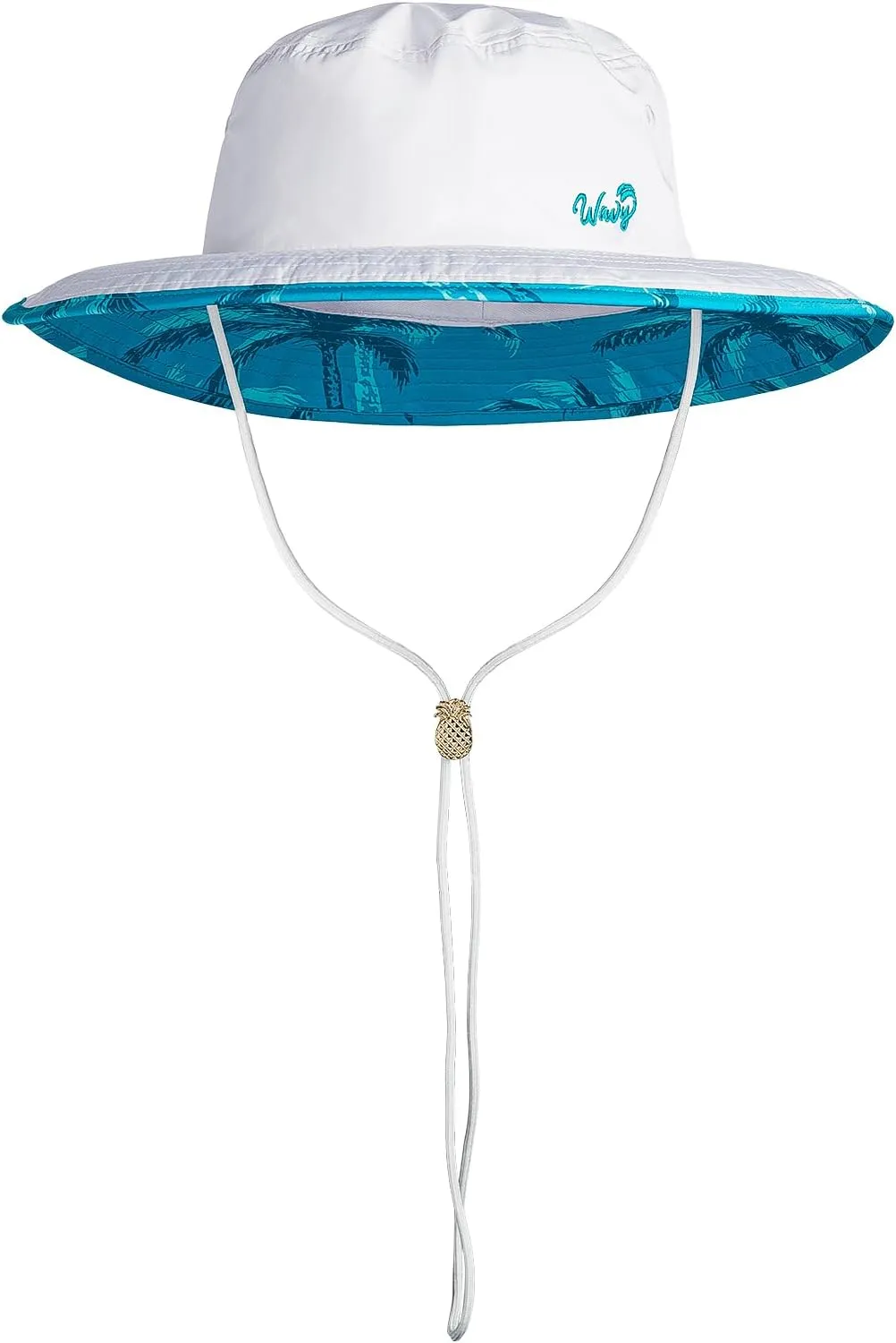 Women’s Beach Hat with Wide Brim Packable for Travel, UV Protection UPF50  Tropical Summer Hat Pineapple Cord Lock Bucket Hat