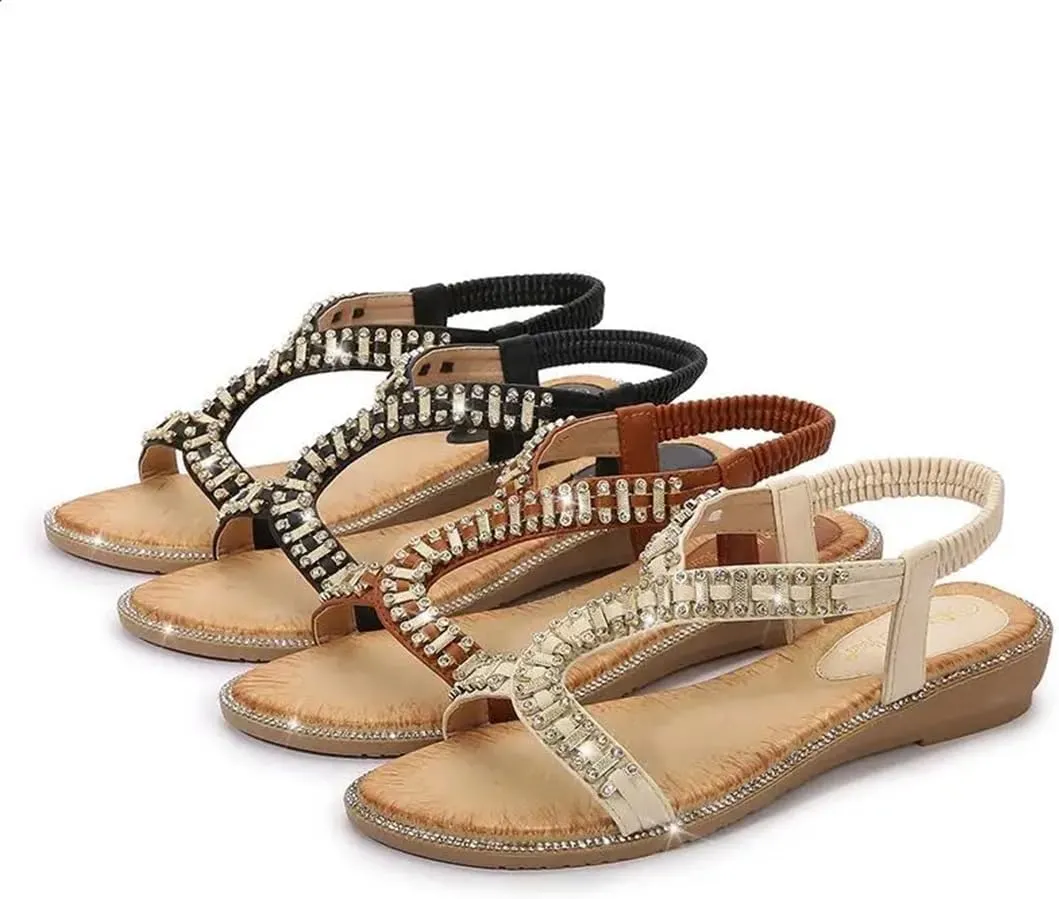 Womens Buckle Strap Back Strap Square Heel Open Side Vamp Ankle Strap Sandals Rhinestone Clogs Casual Summer Sandals