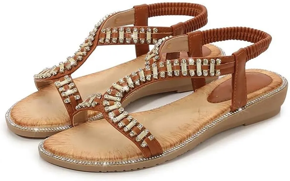 Womens Buckle Strap Back Strap Square Heel Open Side Vamp Ankle Strap Sandals Rhinestone Clogs Casual Summer Sandals
