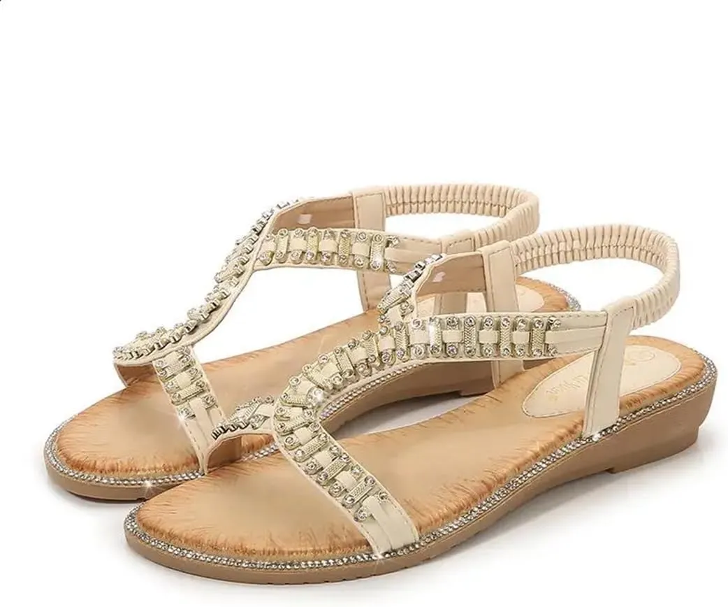 Womens Buckle Strap Back Strap Square Heel Open Side Vamp Ankle Strap Sandals Rhinestone Clogs Casual Summer Sandals