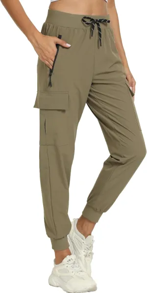 Women's Joggers with Pockets Lightweight - Water Resistant Cargo Athletic Pants for Hiking Running Camping Travel